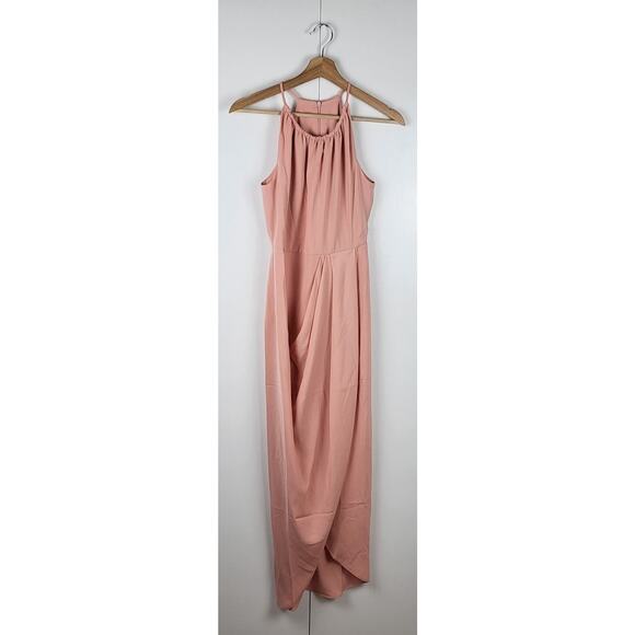 SOLD | NWT Shona Joy Draped Halter Tulip Midi Ruched High Neck Gown in Pink | 6 - Picture 3 of 8